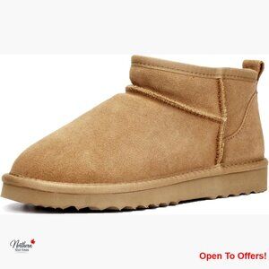 Suede Leather Snow Boots with Faux Fur Lining and Memory Foam Insoles